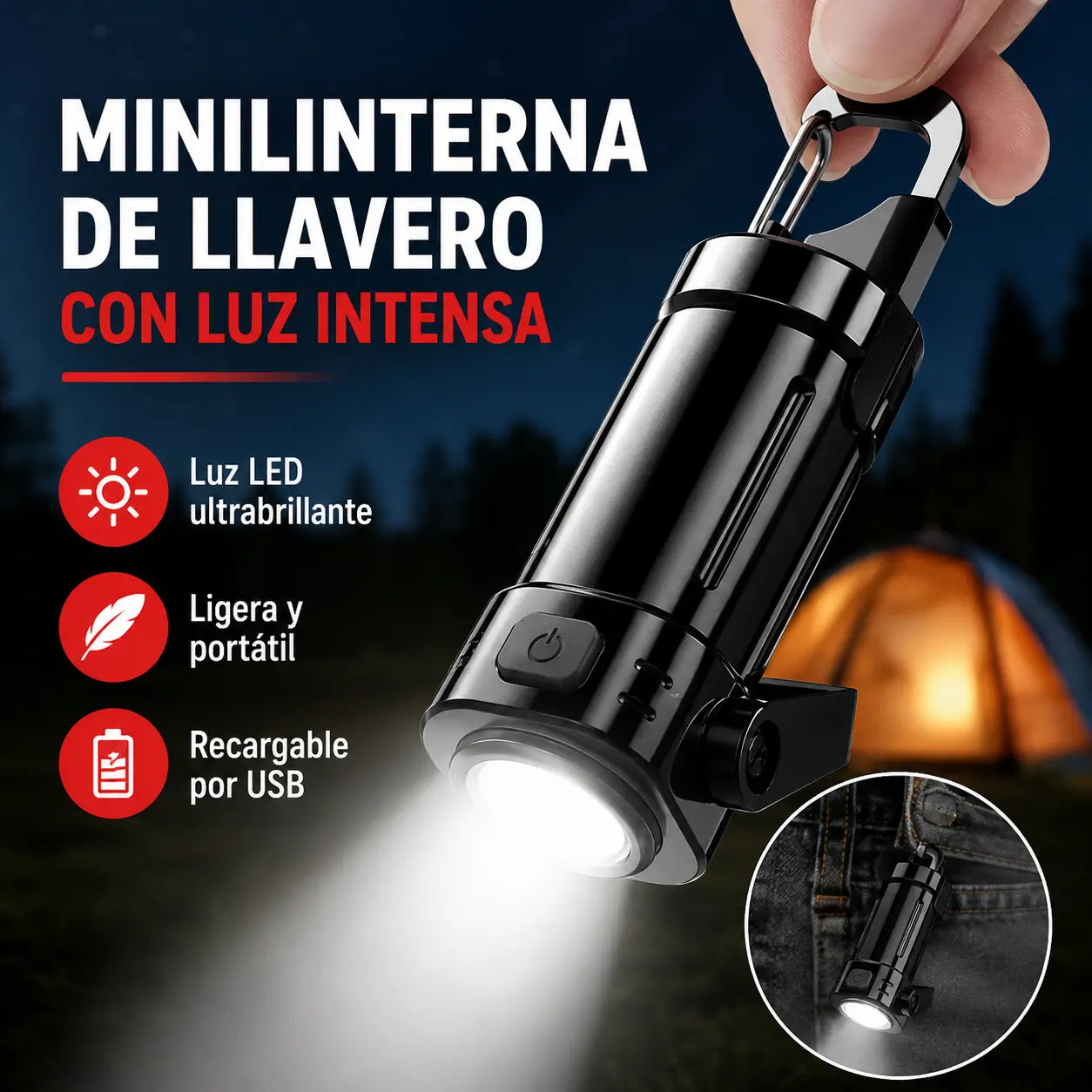 【Compra 1 y llévate 1 gratis】🔥Gran oferta⚡Linterna mini para llave súper brillante e impermeable con salida de 1200 lm