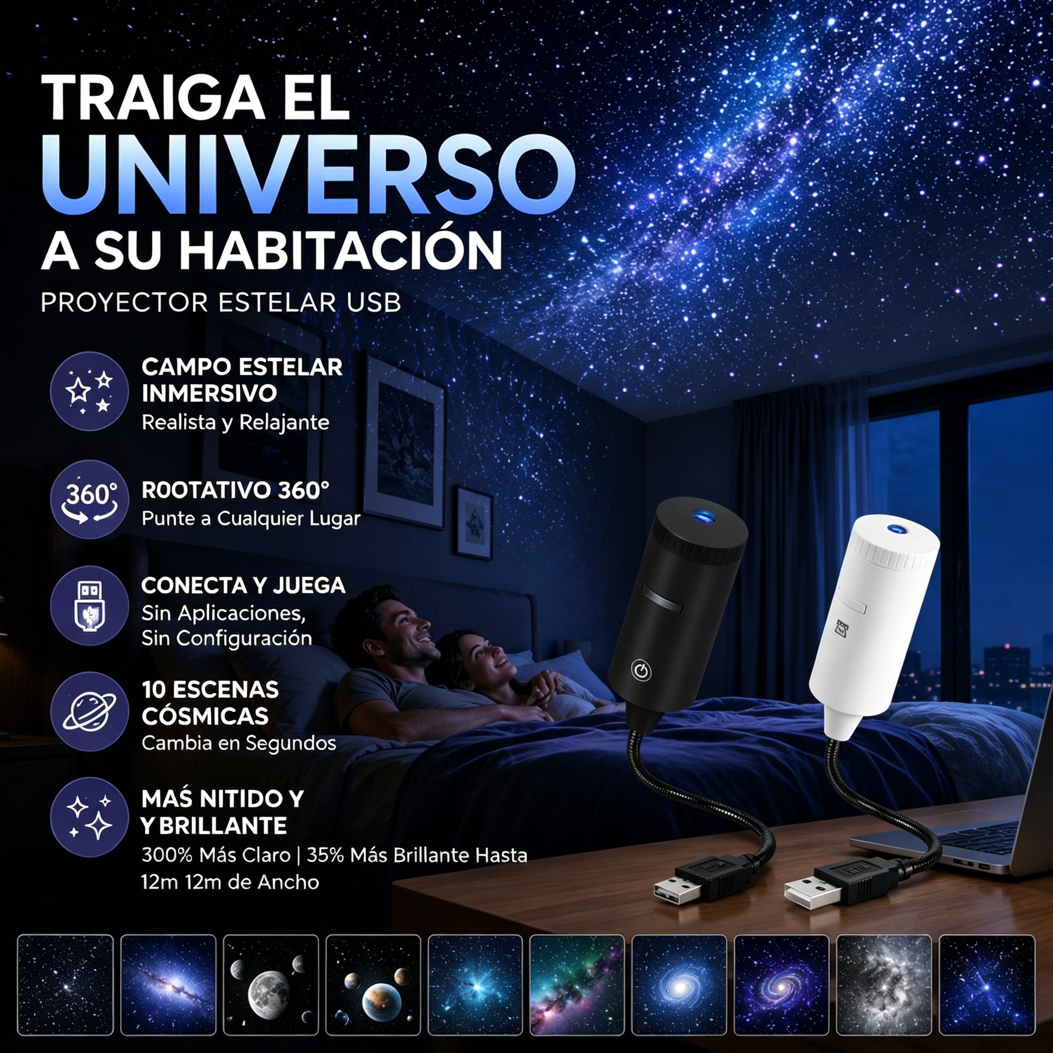 ✨ Proyector de estrellas HD – Conectar y usar 🥳