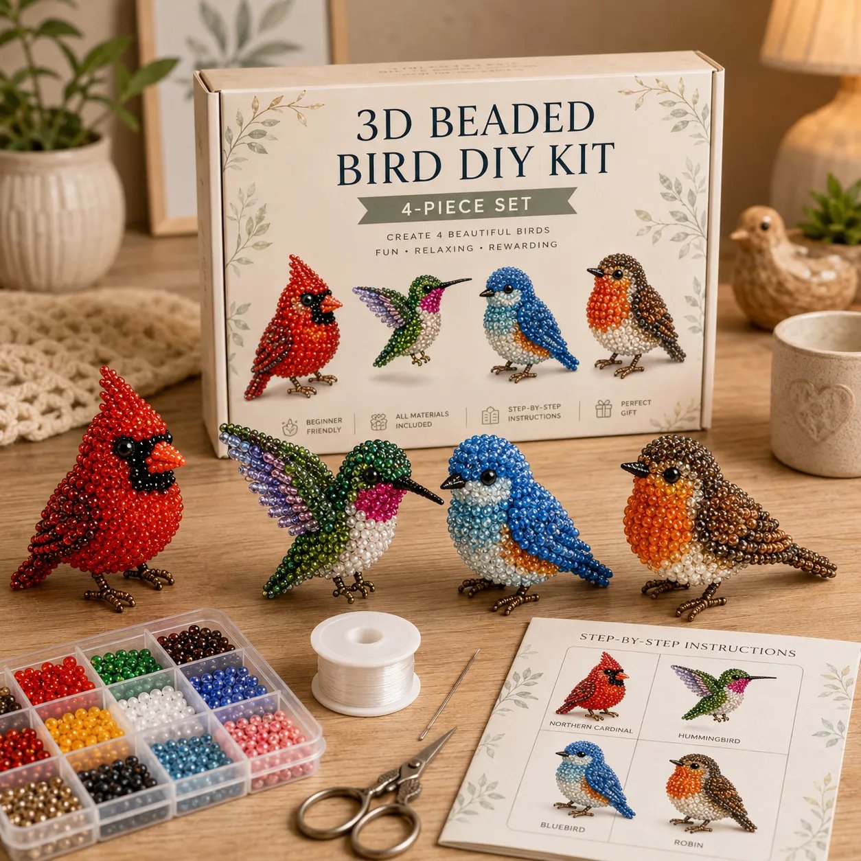 🔥¡Último día! 49% de descuento - 🧵✨ Mini set de animales 3D con cuentas para armar.
