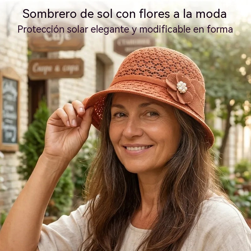 👒Elegante sombrero de sol con diseño trenzado calado, ofrece una fuerte protección contra los rayos solares.