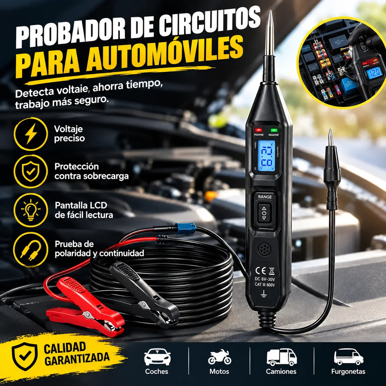 Lápiz de prueba multifuncional para automóviles con pantalla LCD, comprobador de circuitos de 6-36 V.