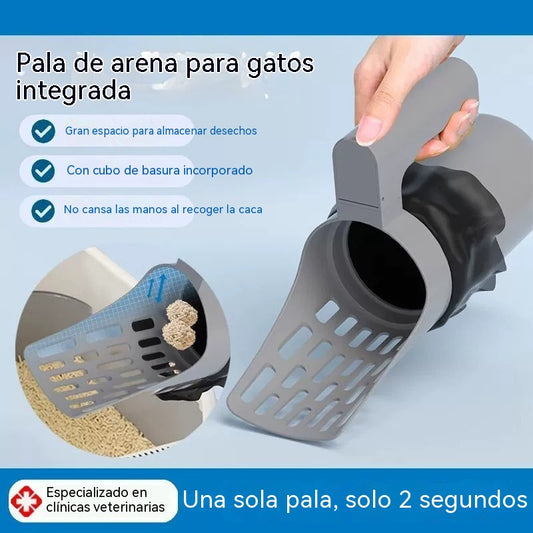 Pala para arena de gato integrada + 4 rollos de bolsas de basura 🎁 Pala para arena de gato con cubo integrado – Tamizado eficiente, dispensador de bolsas – Limpieza rápida e higiénica para una bandeja siempre limpia ✨🐾