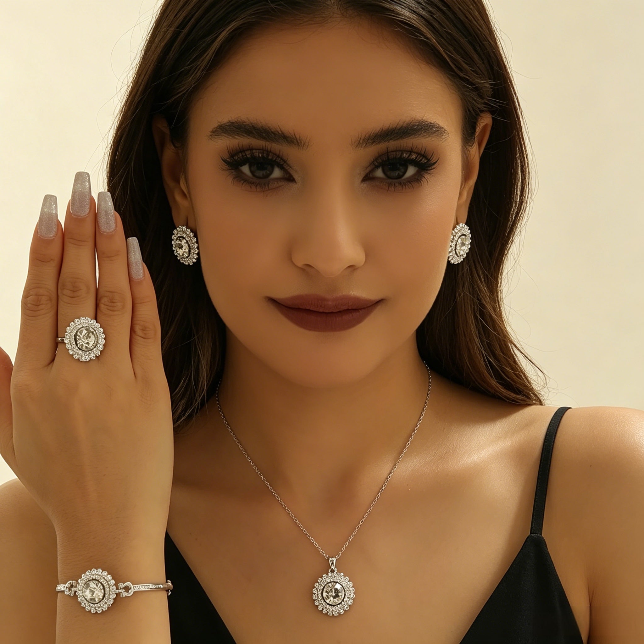 💖🔥【Anillo + Pulsera + Pendientes + Collar】✨Conjunto de joyas de estilo bohemio, creativo y único, de estilo minimalista.