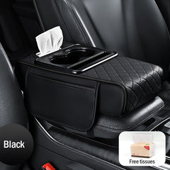 🔥🚗Almohadilla universal 4 en 1 para reposabrazos de coche de cuero ✅ Caja de pañuelos incorporada ✅ Portavasos