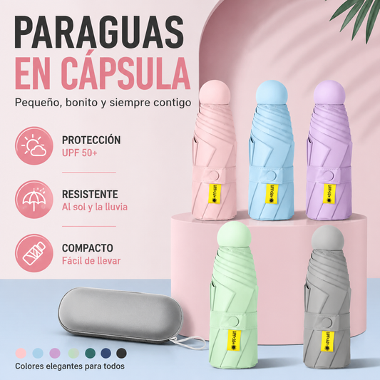 ☔️☀️Paraguas portátil tipo cápsula de doble uso para días soleados y lluviosos.
