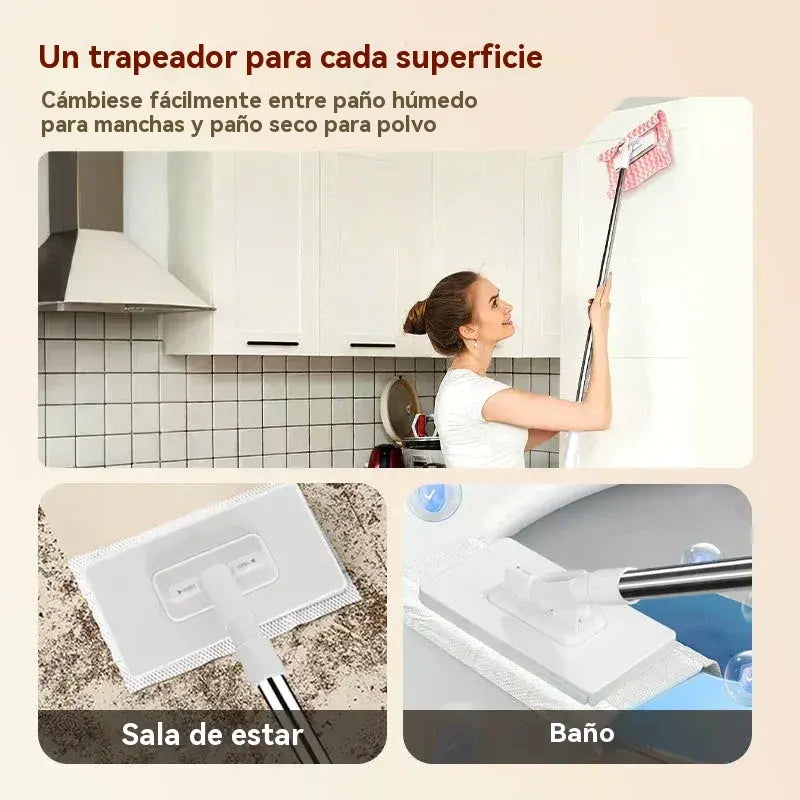 🔥【Set de 4】Trapeador multifuncional con clip de tela, nuevo trapeador doméstico que no requiere lavado