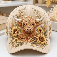 ✨Gorro con bordado 3D de vaca de las Tierras Altas🧢(Transpirable, ligero, cómodo y de corte unisex)