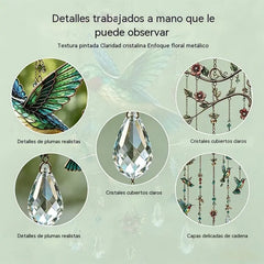 🐦🎐Campanilla de viento de cristal con colibrí y diseño pintado de estilo retro.