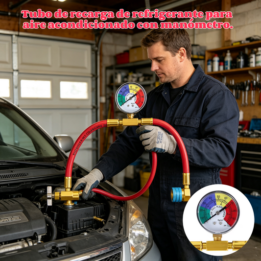 🔧❄️ Recarga de refrigerante R1234YF para aire acondicionado con manómetro – A prueba de fugas, fácil de leer, apto para aires acondicionados de automóviles, camiones o casas – Recarga segura para hacerlo usted mismo 🚗
