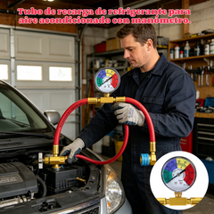 🔧❄️ Recarga de refrigerante R1234YF para aire acondicionado con manómetro – A prueba de fugas, fácil de leer, apto para aires acondicionados de automóviles, camiones o casas – Recarga segura para hacerlo usted mismo 🚗