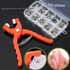 🔥【Alicates de montaje + 150 botones】Alicates de instalación de botones de ropa + botones invisibles, no requiere costura