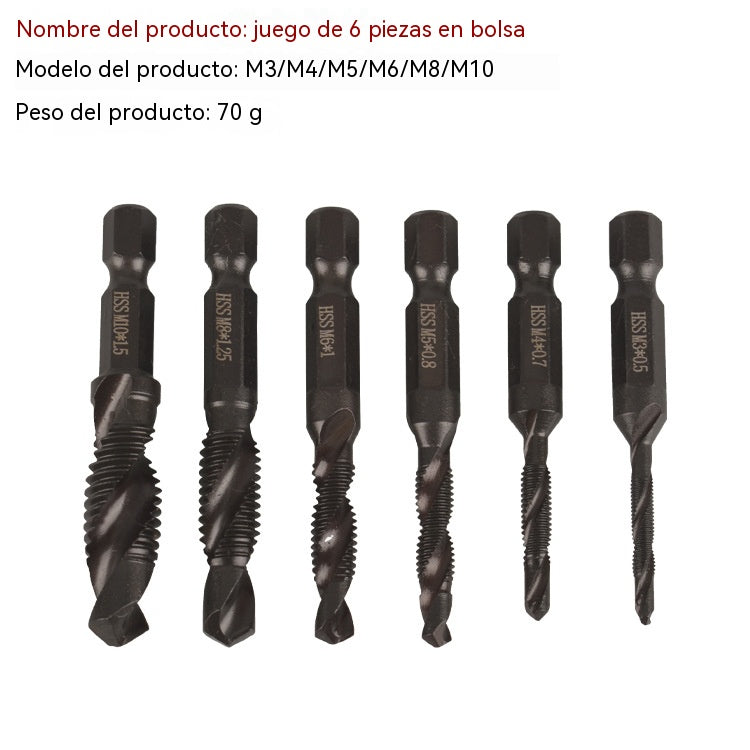⚡️【Juego de 6 piezas】Juego de herramientas multifuncionales de perforación y roscado con vástago hexagonal compuesto