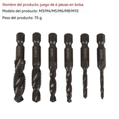 ⚡️【Juego de 6 piezas】Juego de herramientas multifuncionales de perforación y roscado con vástago hexagonal compuesto