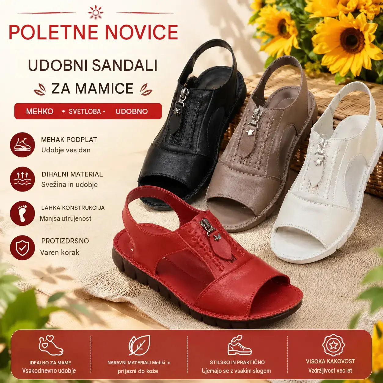 🔥【Velikosti 35-43】2026 Novi ravni sandali iz pravega usnja, nedrseči, mehak podplat