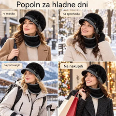 ❄️Eleganten dvodelni zimski komplet: športna kapa s ščitnikom in zavihki za ušesa (mešanica z zajčjim krznom) ter pleten šal!