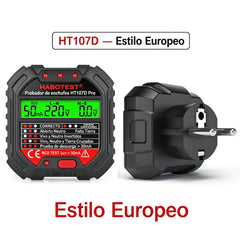 🔌⚡ Comprobador digital multifuncional de tomas de corriente, detector de secuencia de fases y verificador de cableado – Herramienta para probar enchufes con pantalla 🛠️✅