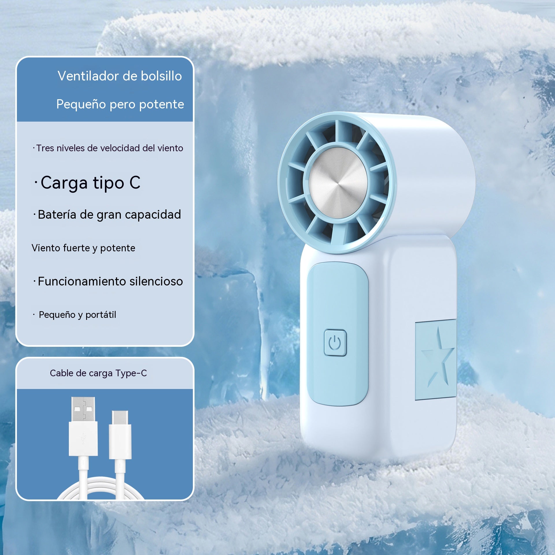 ☀️¡Imprescindible para el verano! Mini ventilador portátil ligero, de alta velocidad y larga vida útil. 🔋Compatible con carga USB.