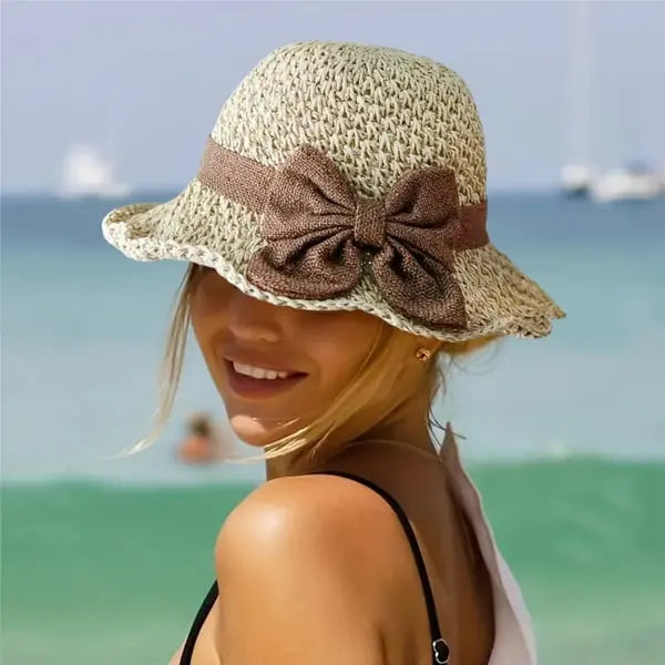 🎀🎀 50% ZĽAVA 👒 | Retro slamený klobúk s mašľou – skladací a priedušný na leto