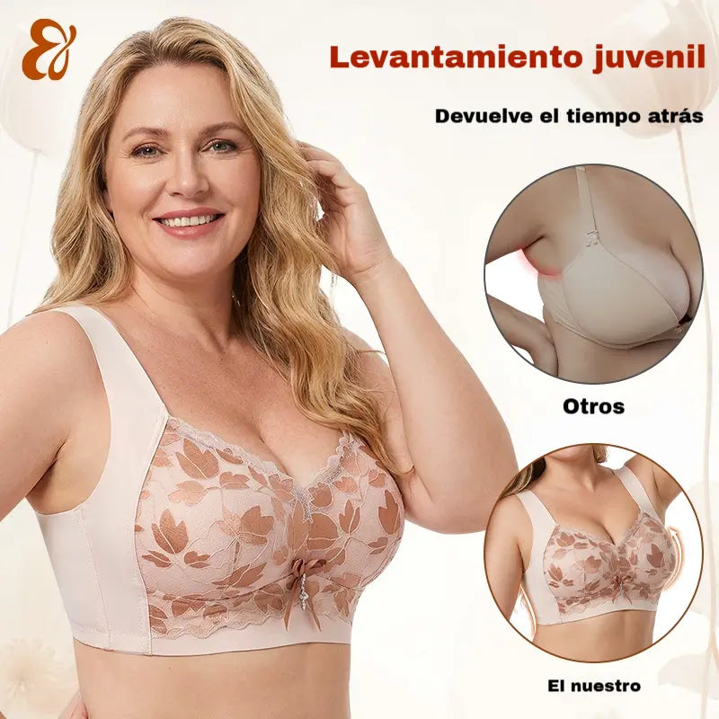 💖【paquete de 3】1 juego 28 euros🥰Sujetador de encaje talla grande M-4XL, sin aro de acero, espalda deslumbrante, sexy y transpirable, sin costuras, 【40-100 kg】
