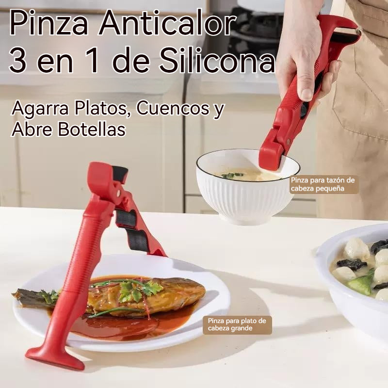 📢 ¡50% de descuento! 🔥✨ Pinzas de silicona 3 en 1 pinzas antiquemaduras pinzas para tazones antideslizantes pinzas de cocina
