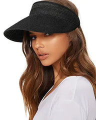 👒🌞 Visera de Paja con Ala Ancha – Protección UV, Ligera, Transpirable y Plegable, Ideal para Playa y Verano 🏖️💃
