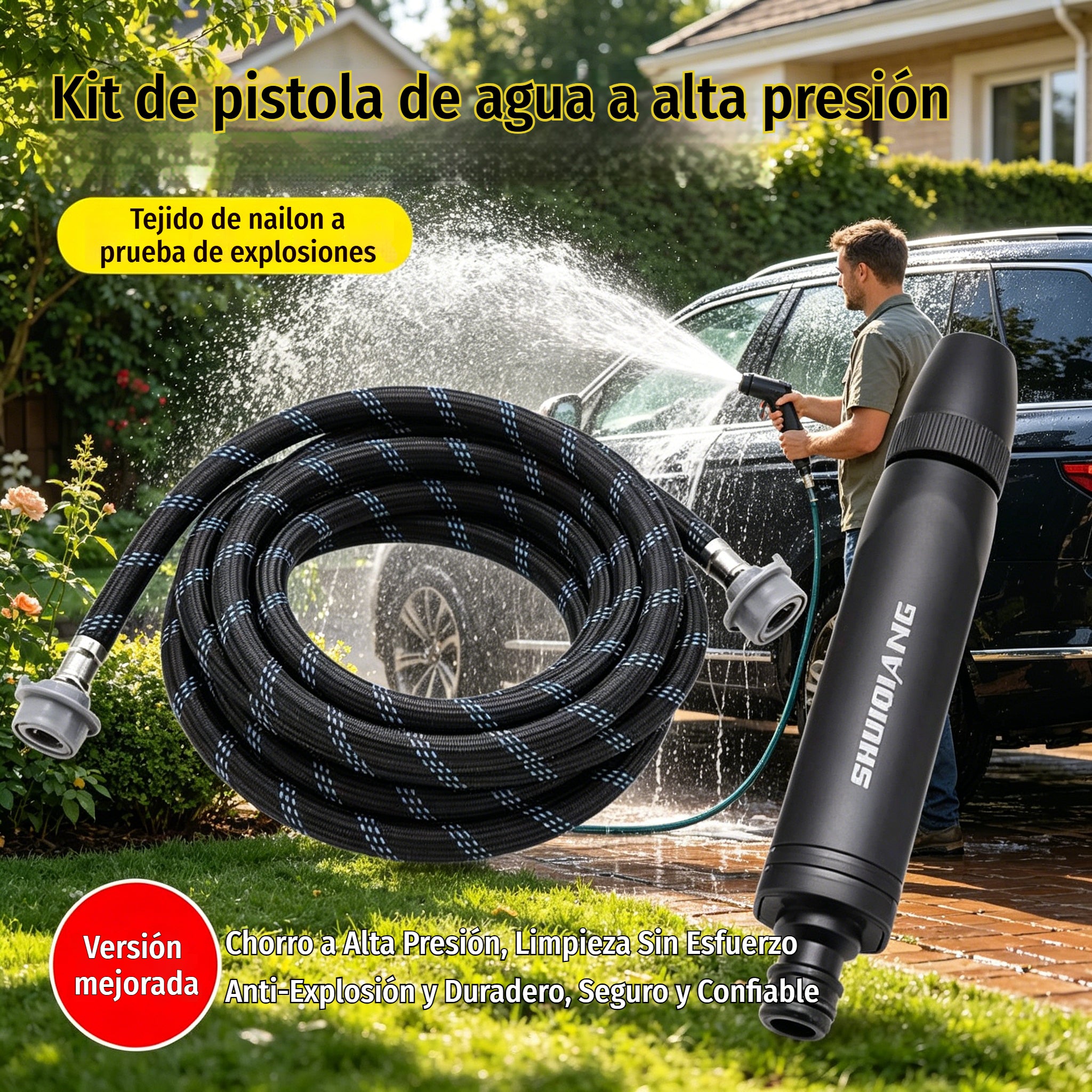 【Manguera + Pistola pulverizadora】💦Pistola de agua multifuncional de alta presión | Limpia coches, riega plantas y limpia casas en segundos🛡️
