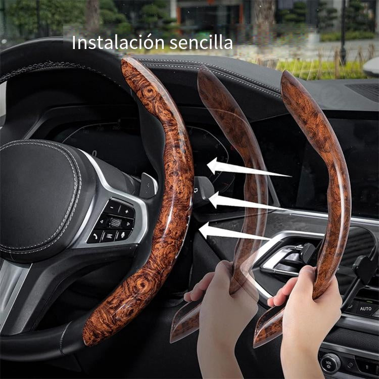 🔥 Funda antideslizante para volante de coche con vetas de madera