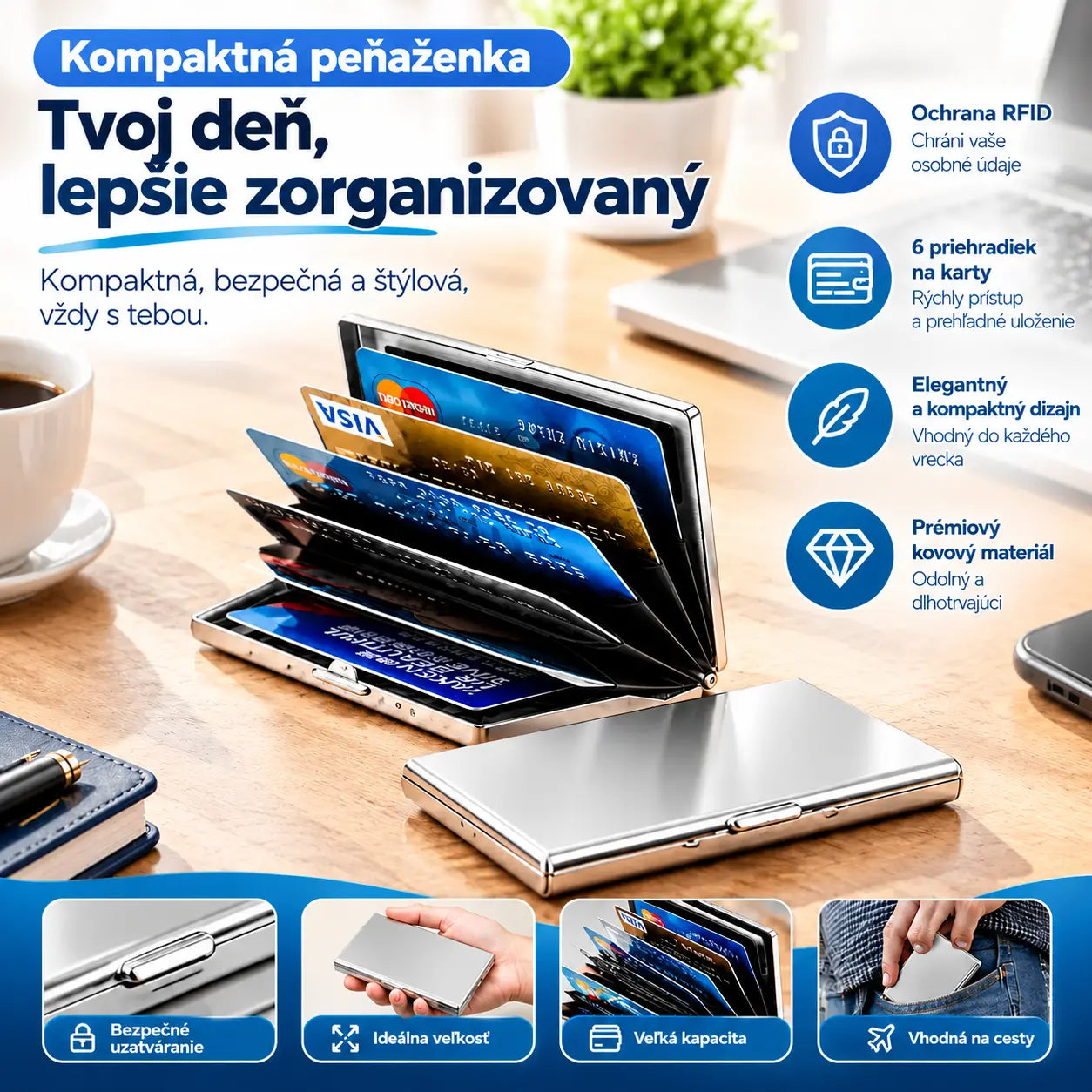 🛡️✨ Puzdro na karty z nehrdzavejúcej ocele s RFID ochranou – peňaženka na karty s antidemagnetizáciou, malá a prenosná 💳