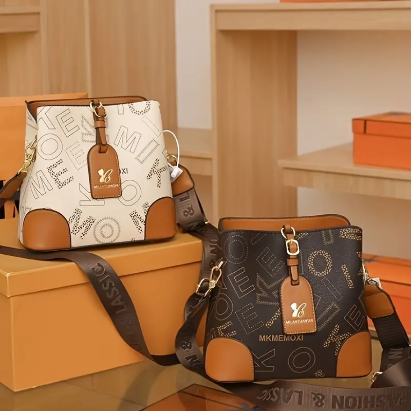 👜2026 nuevo bolso tipo cubo con letras retro,Cuero genuino de alta calidad