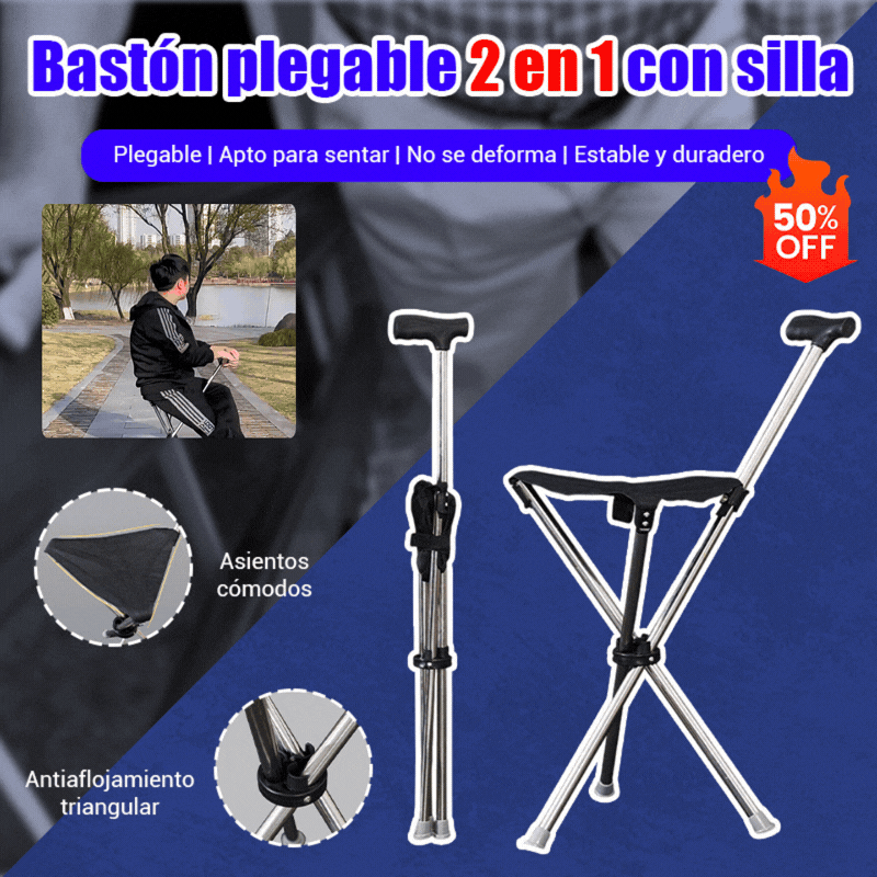 ✨Bastón plegable 2 en 1 con silla, Las muletas son anticaídas, plegables y portátiles✅Bastones de trekking telescópicos
