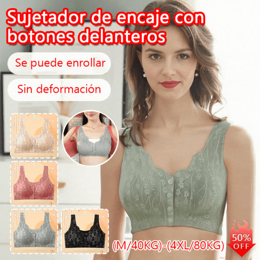 【Compre 1 y obtenga 1 gratis】😍【M-4XL】Sujetador sin aros para mujer con botones frontales ❤️【40-100 kg】