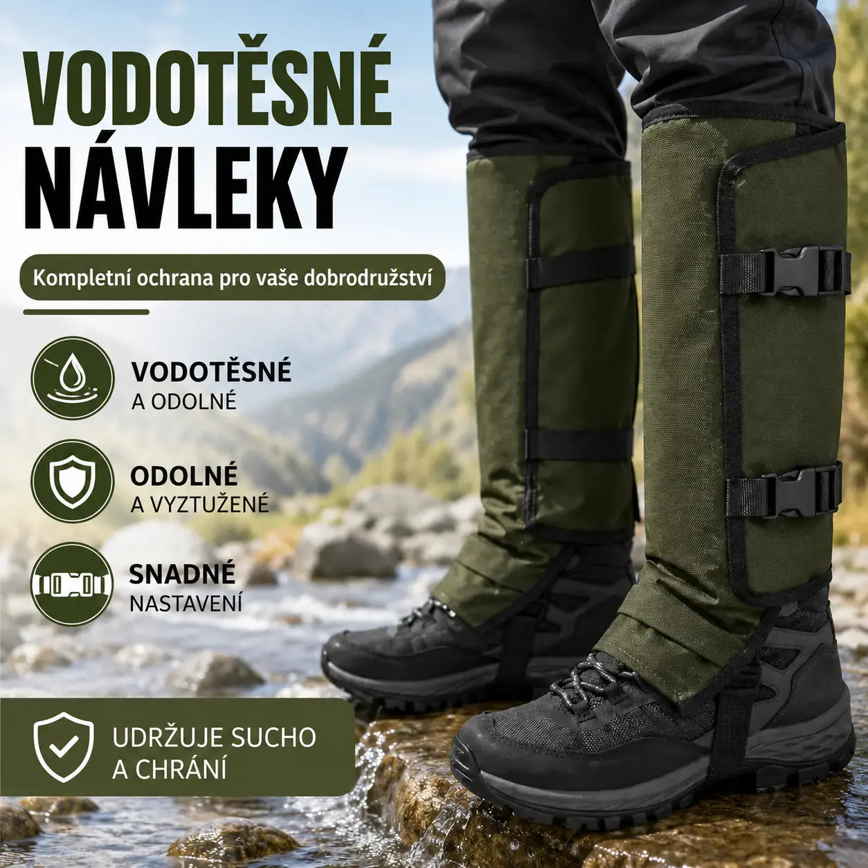 📢📢 SLEVA 50 %!🚶‍♂️Nastavitelné unisex outdoorové kamaše, odolné proti hadům, vyrobené z odolné a oděruvzdorné látky, vhodné pro lov a turistiku.