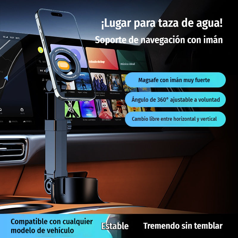 🚗📱 Soporte para móvil en portavasos del coche | 🔄 Ajuste giratorio 360° | 🧲 Imán N52 de alta potencia | Compatible con todos los teléfonos