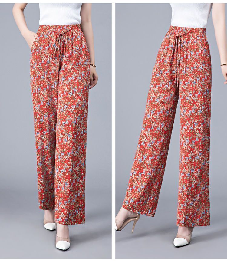 🔥【40-105KG】👖Pantalones casuales de mujer confeccionados en seda glacial, talla grande, corte ajustado, agradables para la piel y transpirables