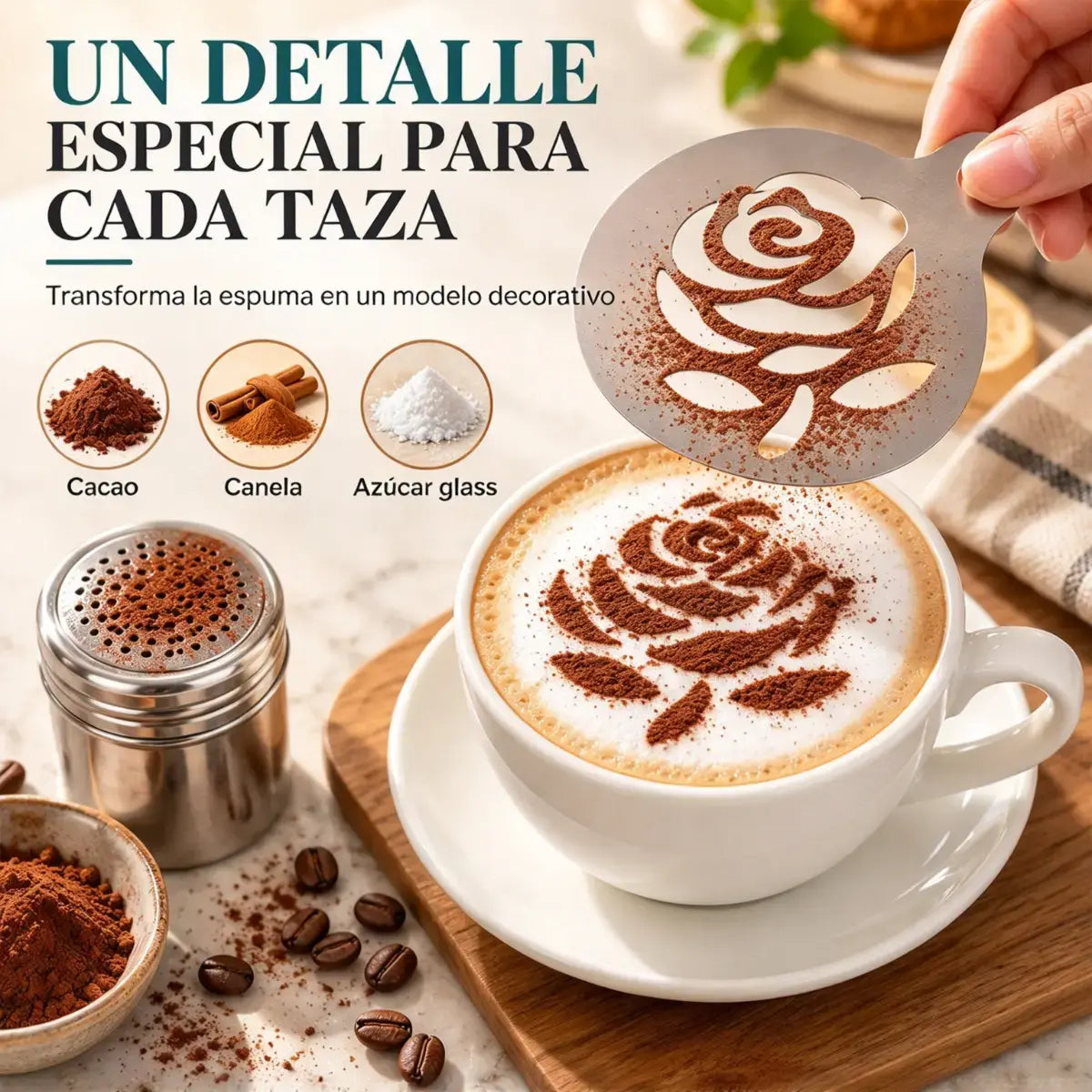 Molde de acero inoxidable para arte latte de café