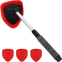 🎁Kit de limpieza de parabrisas de coche - extensible y giratorio 180°【1 pieza de plástico triangular + 4 fundas de tela】