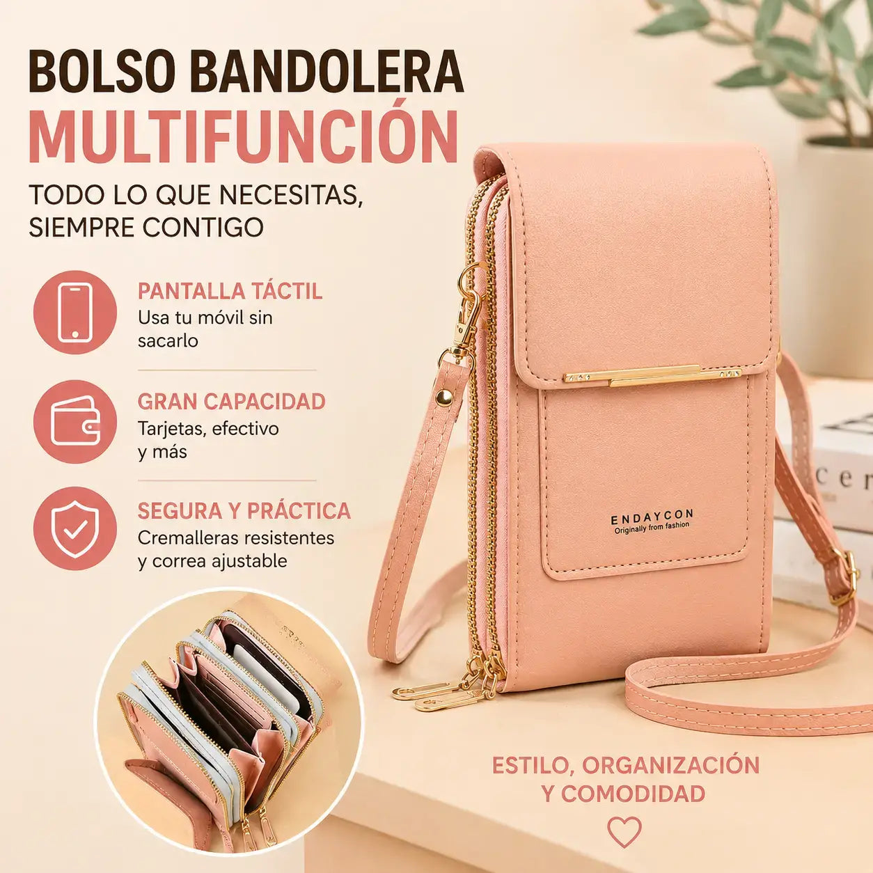 📢 ¡50 % de descuento! Bolso de piel auténtica para mujer compatible con pantallas táctiles.