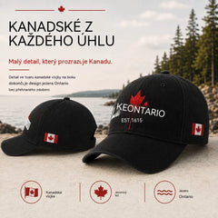 🧢🍁Nastavitelná retro baseballová čepice zdobená výšivkou javorového listu s motivem jezera