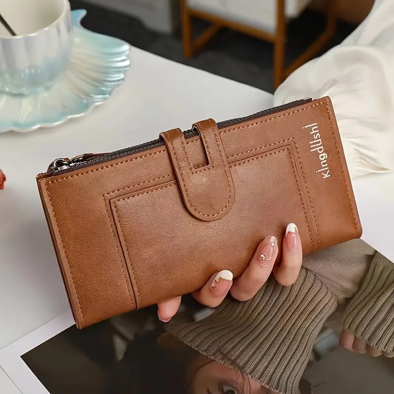 💰Cartera de mujer con doble cremallera y ranuras para múltiples tarjetas, de cuero genuino retro
