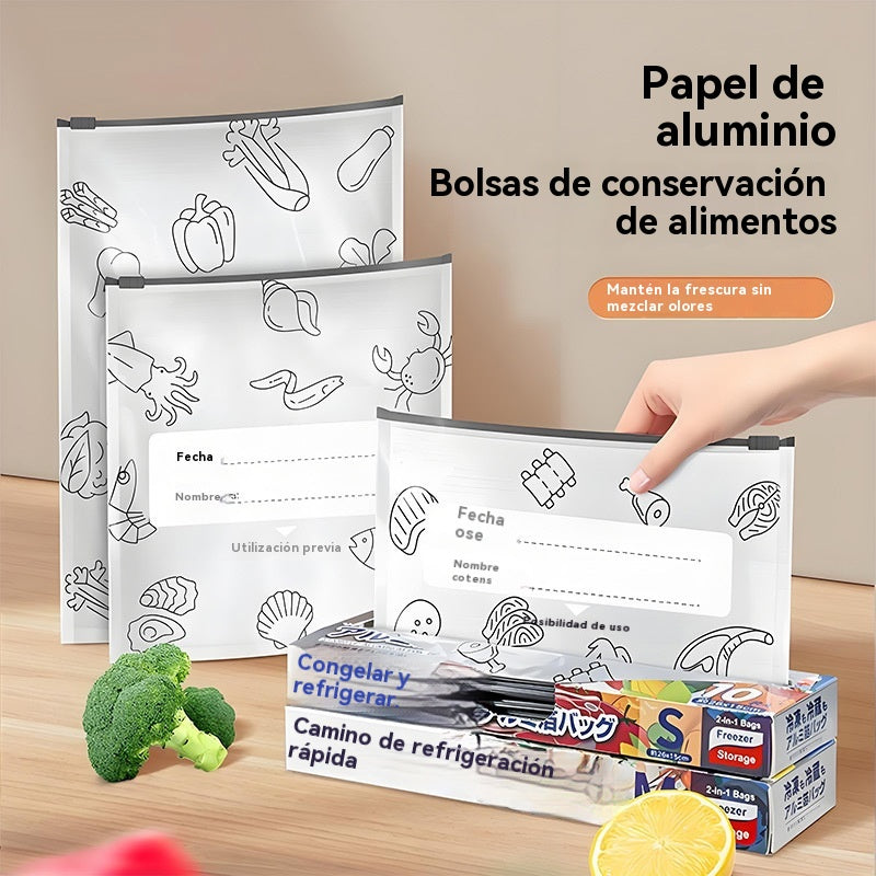 🥩【30 Piezas】Bolsa Sellada de Papel de Aluminio de Grado Alimenticio con Cremallera para Conservar la Frescura para Uso en Refrigeradores Domésticos