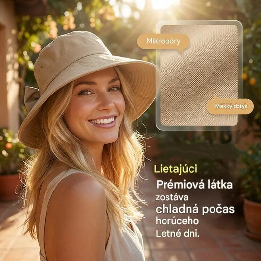 Dámsky slnečný klobúk s mašľou a širokou krempou – skladacia, 360° ochrana
