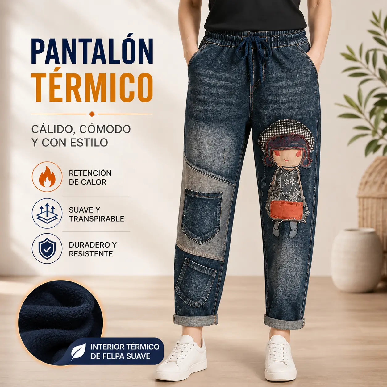 📢50% de descuento【Tallas S-5XL】👖✨🍂Vaqueros retro holgados para mujer con bordados de apliques y cintura elástica: vaqueros harem de estilo único.