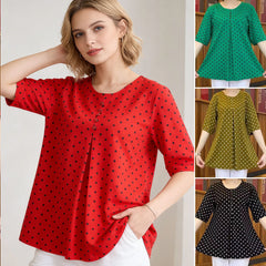 💞【L-5XL】Nueva camiseta de verano de tallas grandes de largo medio con estampado de lunares 2026