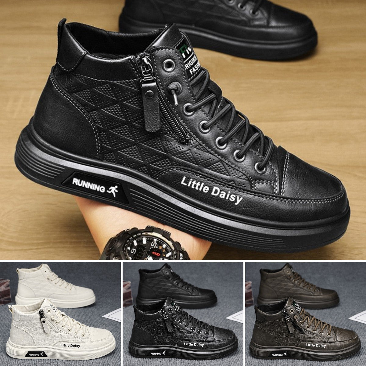 🔥【39-44】Zapatillas deportivas altas informales con cremallera lateral para hombre