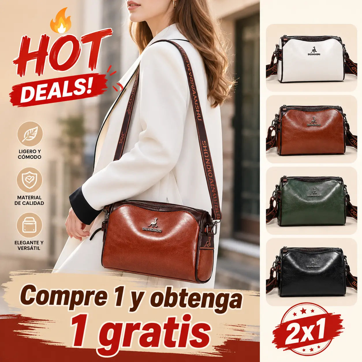 🔥【50% OFF】👜Bolso de cuero suave de gran capacidad, bolso de hombro para mujer