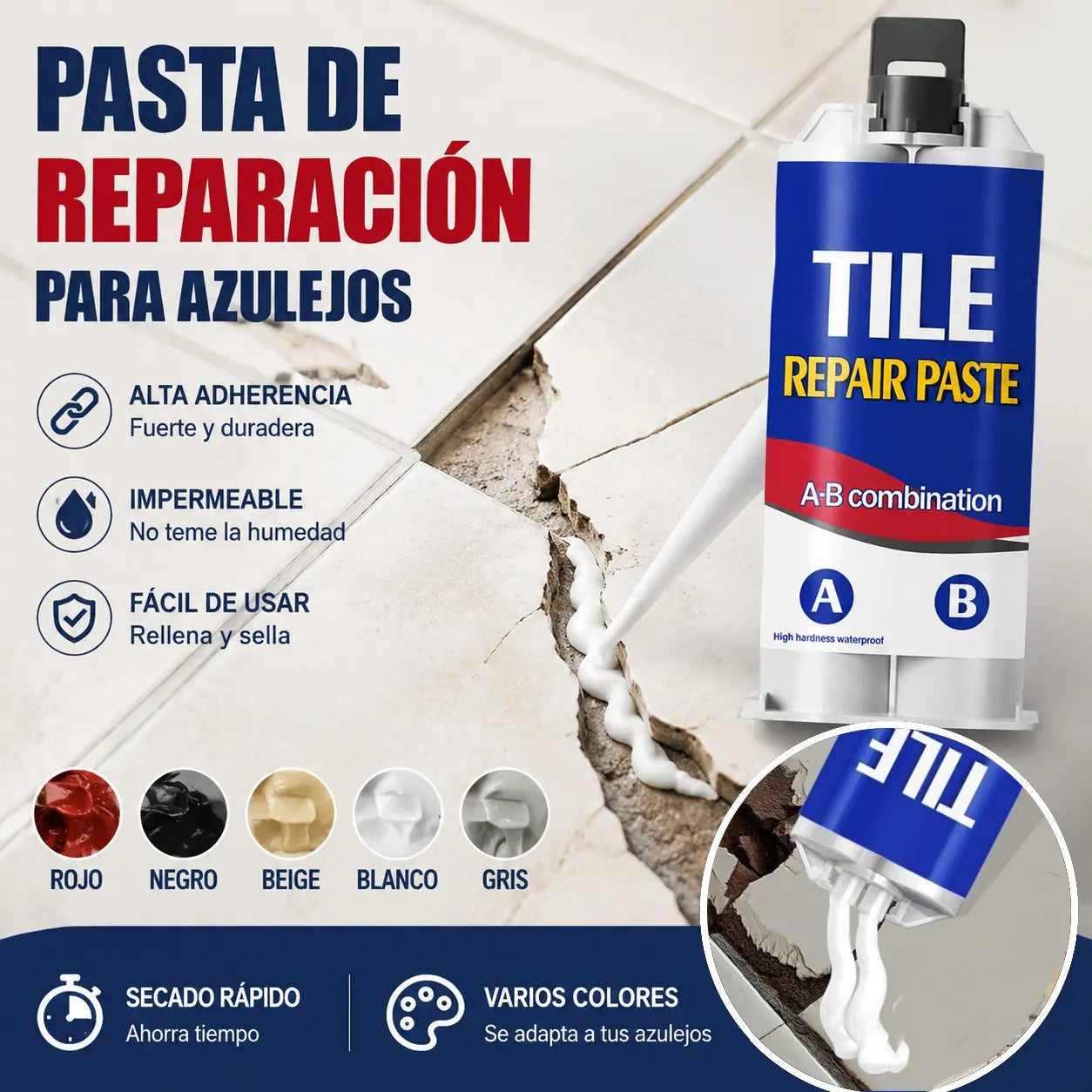 【Compra 1 y llévate 1 gratis】Agente reparador de grietas en azulejos; Reparación de esmaltes para azulejos-Dos del mismo color
