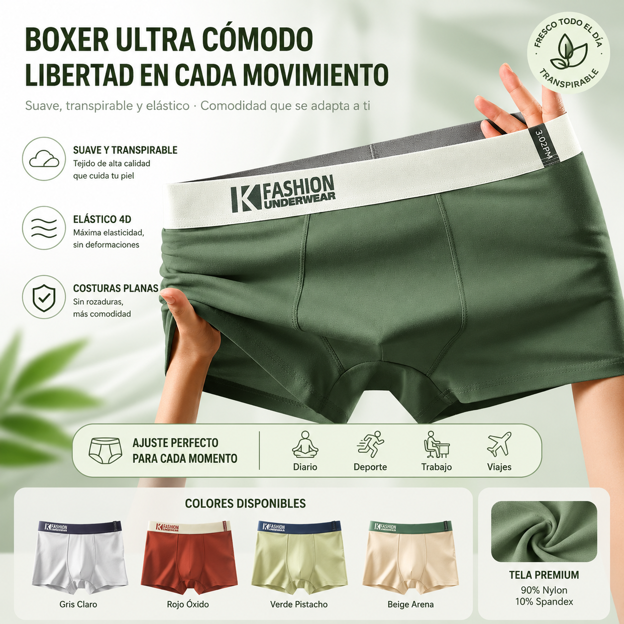 🧊🌟【Compra 3 y llévate 3 gratis】【L-4XL】Calzoncillos bóxer de tiro medio, cómodos y transpirables para hombre