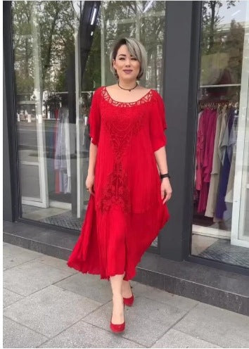 🌼🌼【S-5XL】👗2025 Nuevo vestido de mujer de encaje suelto de talla grande