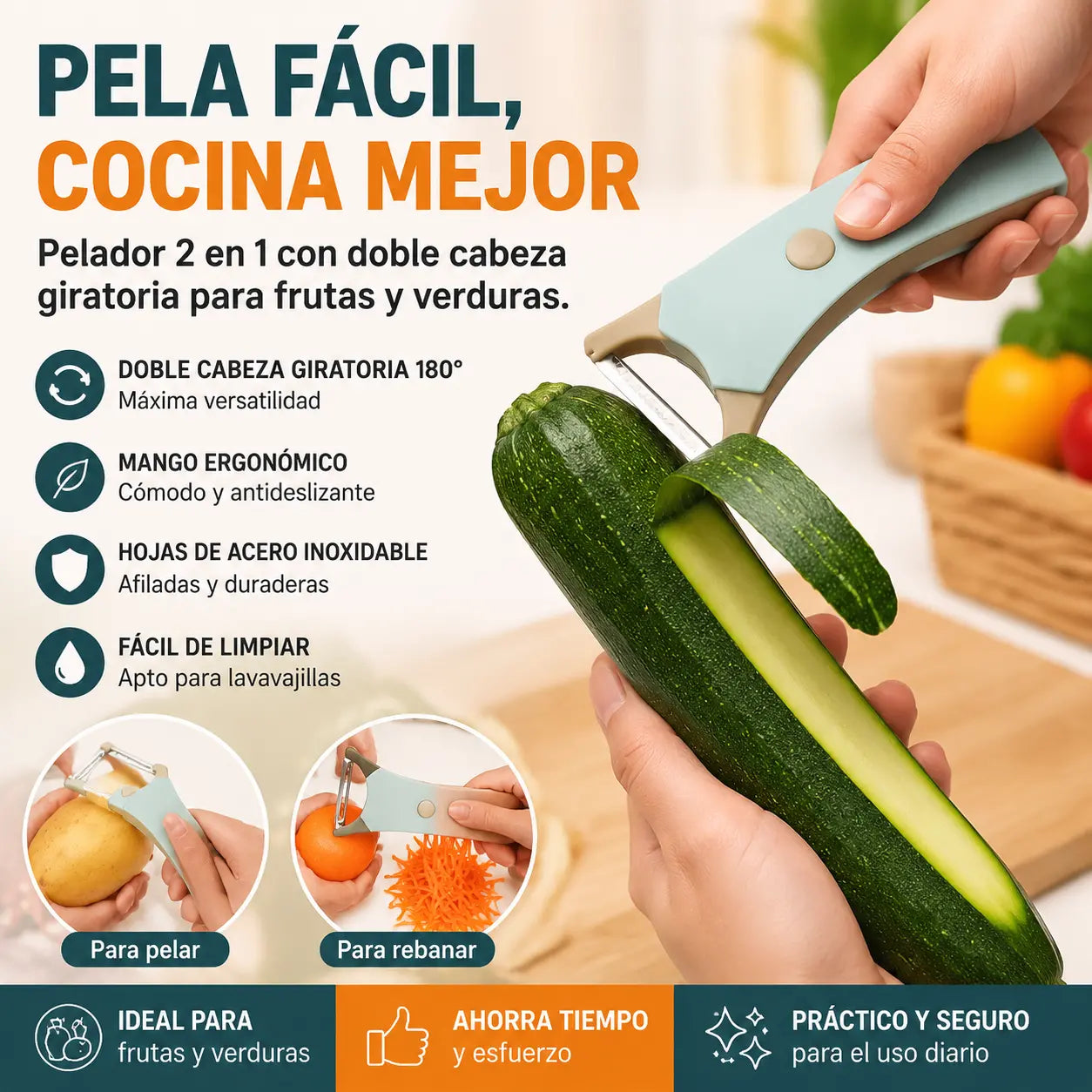 🥔【2 unidades a 24 euros】✨ Pelador Multifunción 2 en 1 – Corte Recto y Ondulado con Cabezal Giratorio para una Cocina Más Práctica 🧑‍🍳