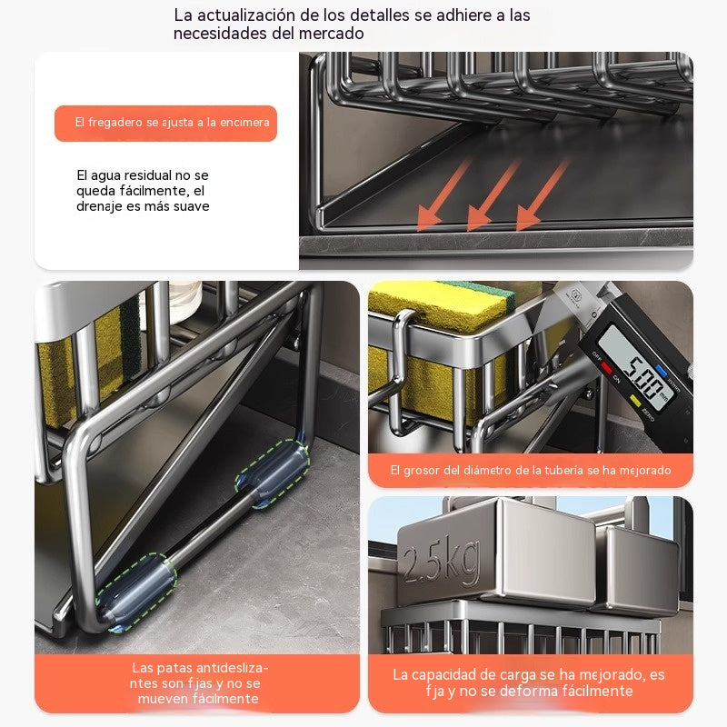 Estante de almacenamiento de cocina, fregadero, escurridor de paños de cocina